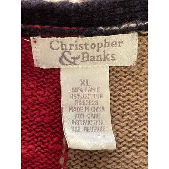 Colorful Patchwork Christopher & Banks XL Cardigan Women’s Sweater Red, Blue, Gr - Picture 3 of 10